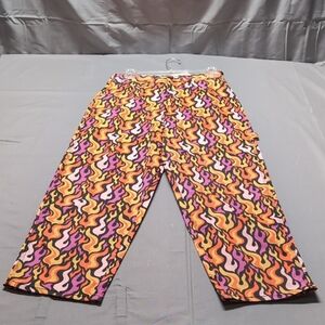 Black Friday Womens Vibrant Orange Pink Flare Flame Carpenter Wide Leg Jean Sz 8